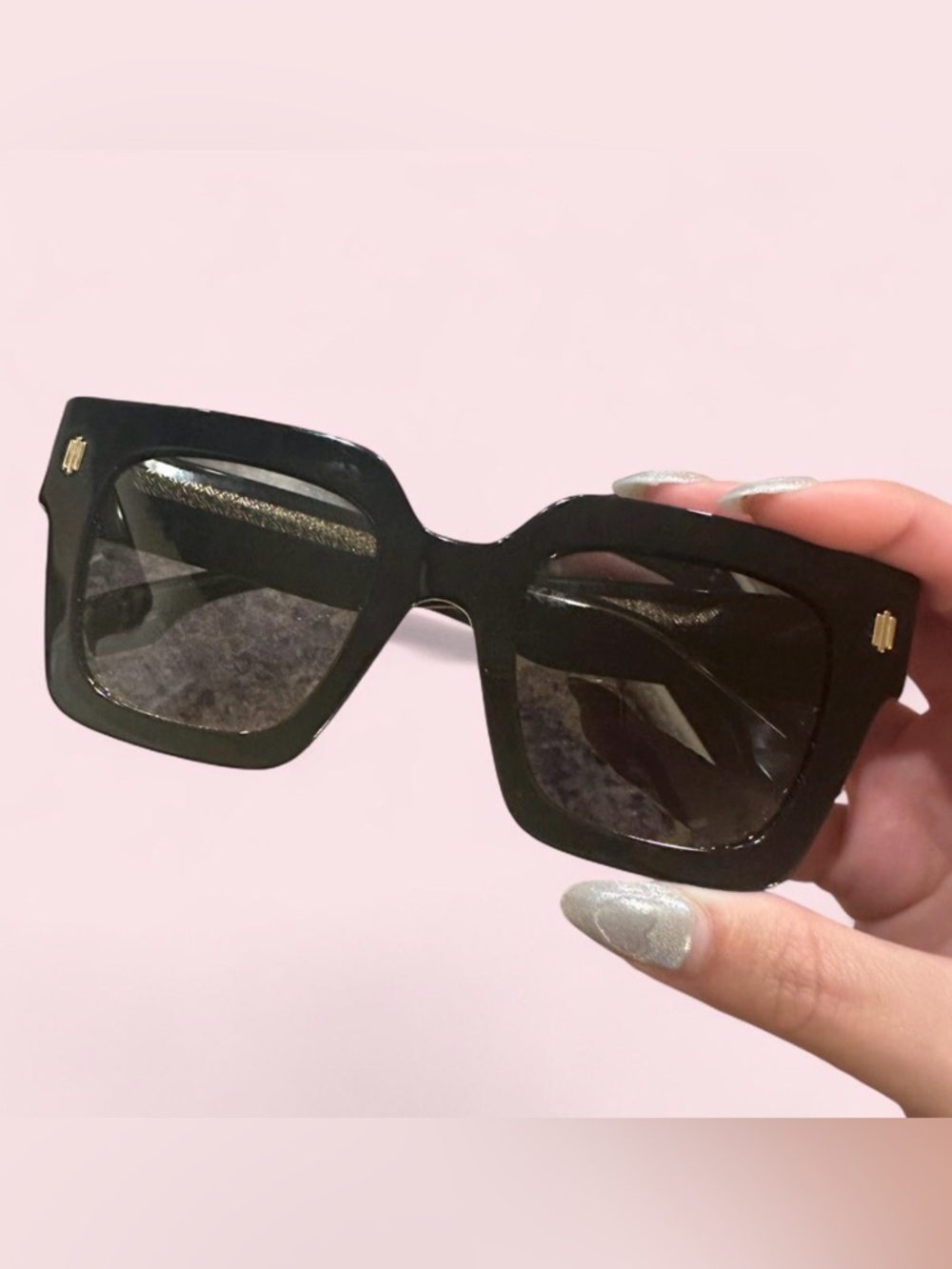 Fendi Black Oversized Square Sunglasses with Gold Accents